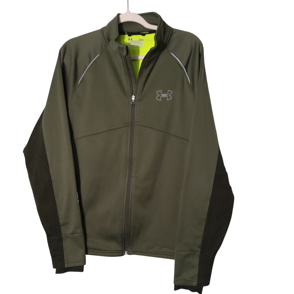 Under Armour ColdGear Run Jacket Mens Large Olive Green Full Zip Fleece‎ Lined